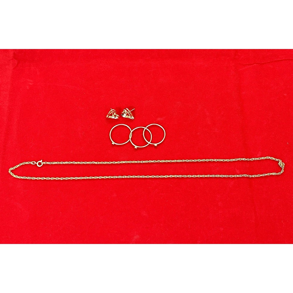 14k Gold Filled Mixed Lot Necklace Chain Stackable SZ 6 Rings CZ Heart Earrings